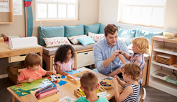 A childcare teacher works with 5 young children