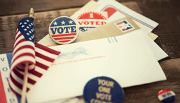 Election ballot, pin, and button