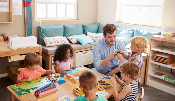 A childcare teacher works with 5 young children